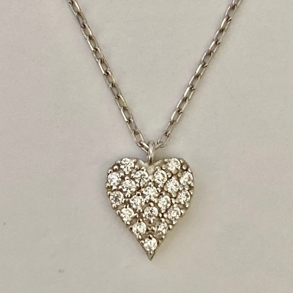 💖925 Silver heart love cz stones necklace